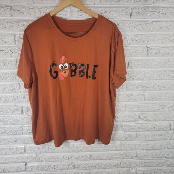 Thanksgiving Womens Top 3X Plus Tee Short Sleeve Orange Turkey Gobble NOV139E - Picture 1 of 9